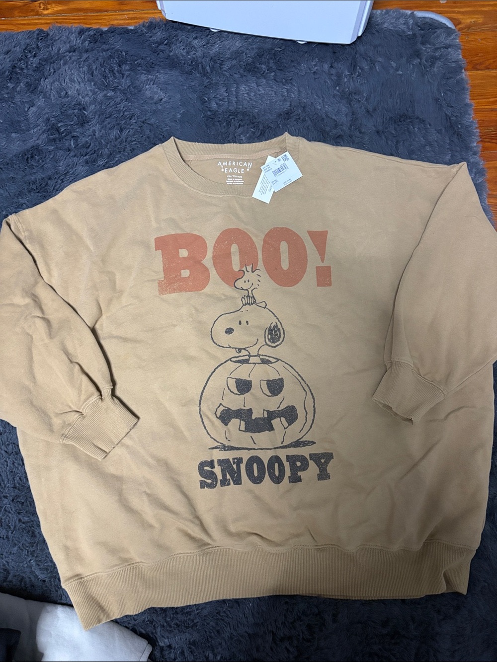 American Eagle AE Peanuts Halloween Graphic Sweatshirt Brown XL